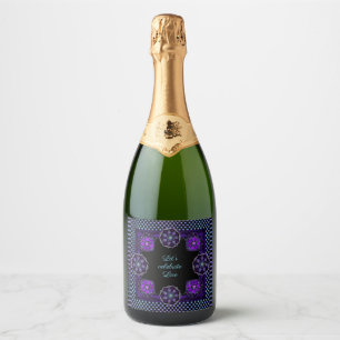 Étiquettes Pour Bouteilles De Vin Mousseux Parapluie violet & coeurs .7