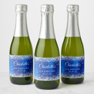 Étiquettes Pour Bouteilles De Vin Mousseux Parties scintillant Argent Royal Blue Foil 40 & Fa
