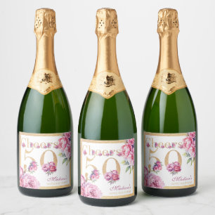 Étiquettes Pour Bouteilles De Vin Mousseux Parties scintillant d'or rose 50e anniversaire sur