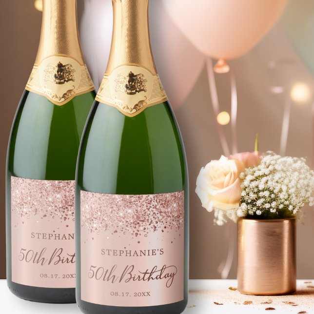 Étiquettes Pour Bouteilles De Vin Mousseux Parties scintillant Gold rose 50e anniversaire Mon (Créateur téléchargé)