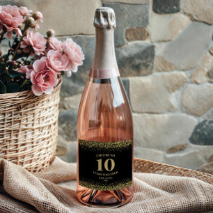 Étiquettes Pour Bouteilles De Vin Mousseux Parties scintillant Noire Or, À 10 Ans