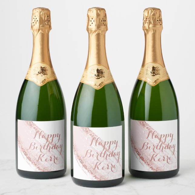 Étiquettes Pour Bouteilles De Vin Mousseux Parties scintillant rose brosse personnalisé Anniv (Bouteilles)