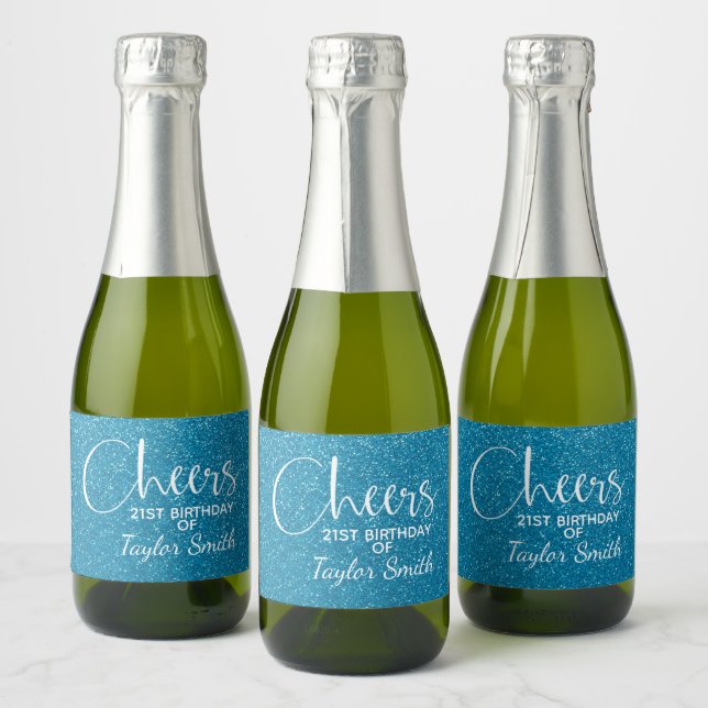 Étiquettes Pour Bouteilles De Vin Mousseux Parties scintillant Turquoise Faux Anniversaire Mi (Bouteilles)