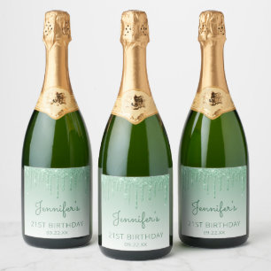 Étiquettes Pour Bouteilles De Vin Mousseux Parties scintillant verte 21e fête d'anniversaire