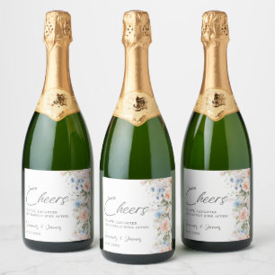Étiquettes Pour Bouteilles De Vin Mousseux Pastel Blush Blanc Bleu Floral Mariage