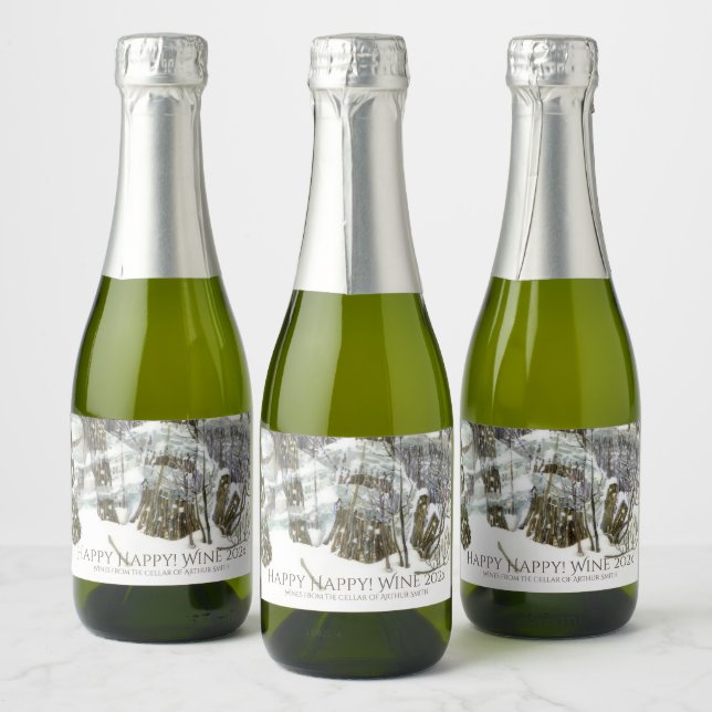 Étiquettes Pour Bouteilles De Vin Mousseux Peinture à l'eau d'hiver (Bouteilles)