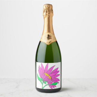 Étiquettes Pour Bouteilles De Vin Mousseux Peinture florale acrylique rose fantaisiste jolie