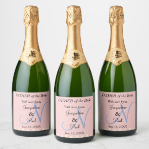 Étiquettes Pour Bouteilles De Vin Mousseux Père de la mariée Rose doux Monogramme