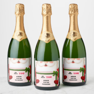 Étiquettes Pour Bouteilles De Vin Mousseux Père Noël drôle, il vous voit quand vous buvez