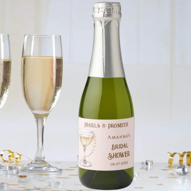 Étiquettes Pour Bouteilles De Vin Mousseux Perles rose nuptiale de douche (Créateur téléchargé)