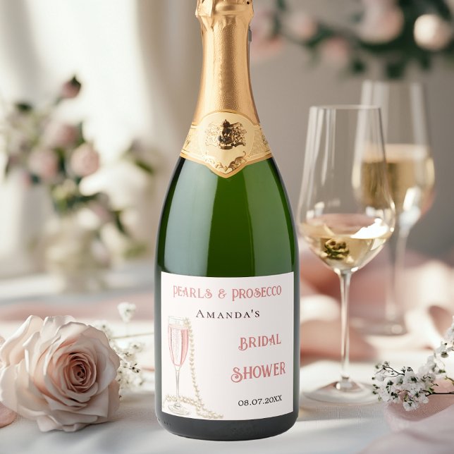 Étiquettes Pour Bouteilles De Vin Mousseux Perles rose nuptiale de douche (Créateur téléchargé)