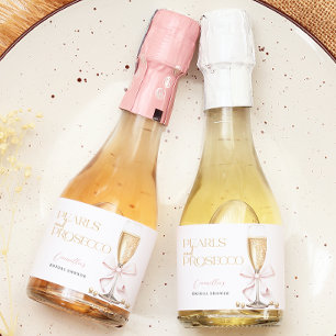 Étiquettes Pour Bouteilles De Vin Mousseux Perles roses et Fête des mariées de poursuites