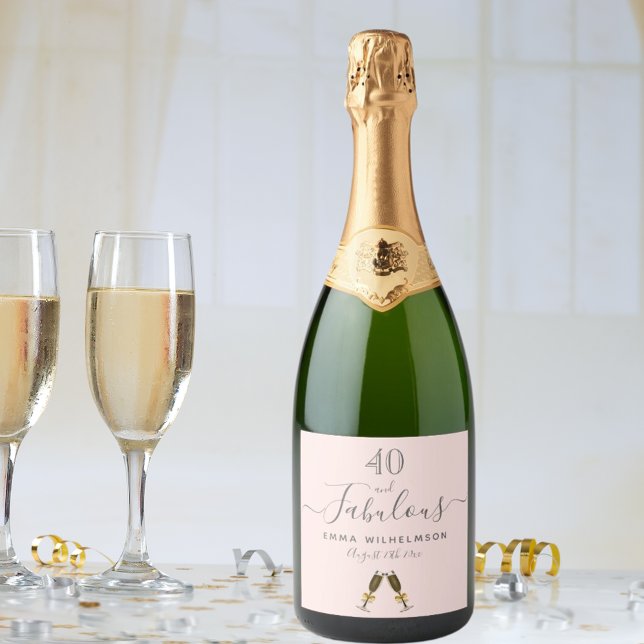 Étiquettes Pour Bouteilles De Vin Mousseux Personnalisé 40 fabuleux fête d'anniversaire rose  (Créateur téléchargé)
