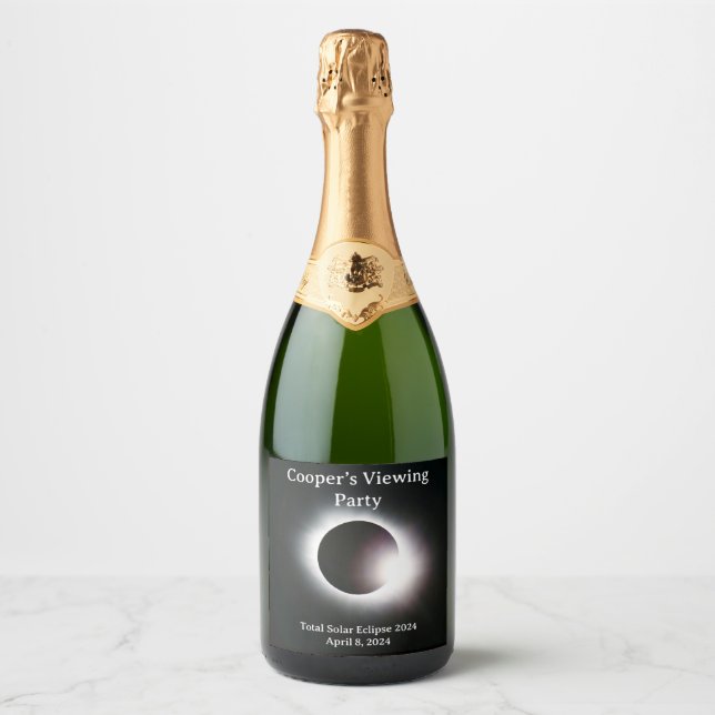 Étiquettes Pour Bouteilles De Vin Mousseux Personnalisé Total éclipse solaire 2024 (Devant)