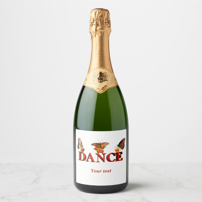 Étiquettes Pour Bouteilles De Vin Mousseux Personnalisez le panneau Danse avec des papillons (Devant)