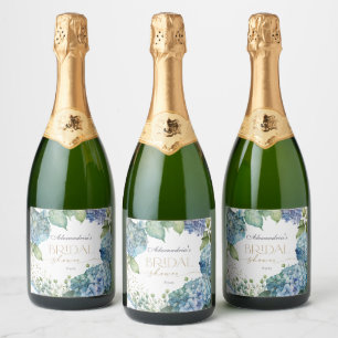 Étiquettes Pour Bouteilles De Vin Mousseux Personnalisez les hydrangeas bleus de la douche de