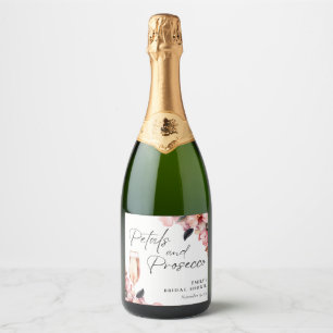 Étiquettes Pour Bouteilles De Vin Mousseux Pétales et Prosecco Fête de Fiançailles Florale