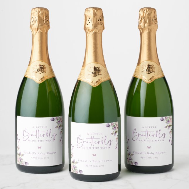 Étiquettes Pour Bouteilles De Vin Mousseux Petit Baby shower papillon (Bouteilles)