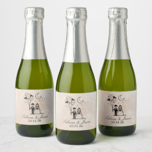 Étiquettes Pour Bouteilles De Vin Mousseux Petit couple éffrayant