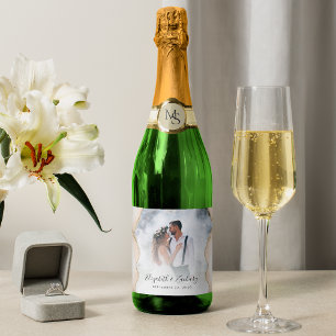 Étiquettes Pour Bouteilles De Vin Mousseux Photo de mariage agate ivoire or