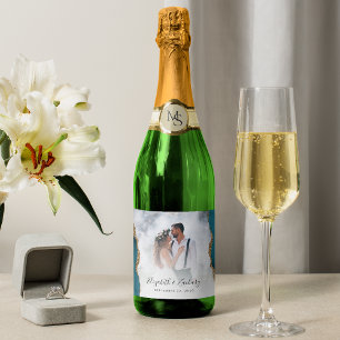 Étiquettes Pour Bouteilles De Vin Mousseux Photo de mariage agate sarcelle or