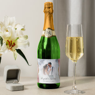 Étiquettes Pour Bouteilles De Vin Mousseux Photo de mariage rose poudré or agate