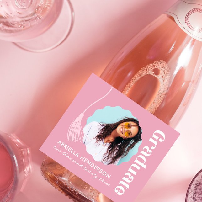 Étiquettes Pour Bouteilles De Vin Mousseux Photo tendance Pink Graduation (Créateur téléchargé)