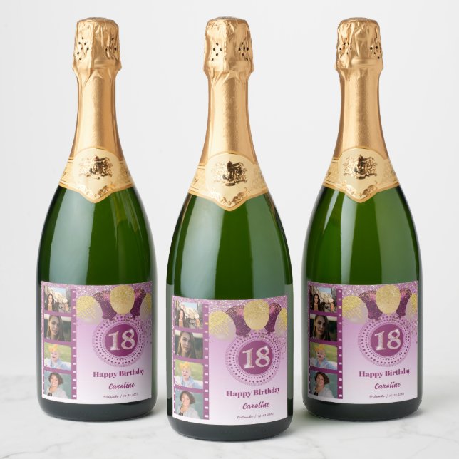 Étiquettes Pour Bouteilles De Vin Mousseux Photos, 18e anniversaire Rose Parties scintillant  (Bouteilles)
