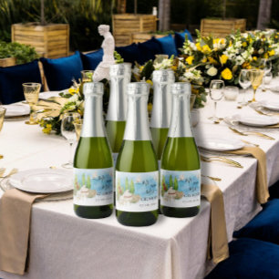Étiquettes Pour Bouteilles De Vin Mousseux Piano élégant Violon tourterelles Mariage Luxe