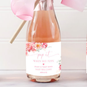Étiquettes Pour Bouteilles De Vin Mousseux Piper Peony Baby shower Floral Pop It