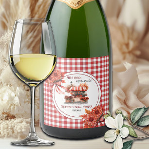 Étiquettes Pour Bouteilles De Vin Mousseux Pique-nique champêtre en vichy pour une douche de