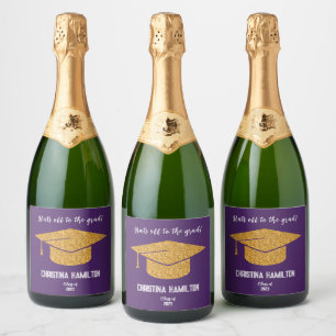Étiquettes Pour Bouteilles De Vin Mousseux Plafond de graduation moderne violet et or