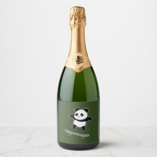 Étiquettes Pour Bouteilles De Vin Mousseux Planche à roulettes Baby Panda 