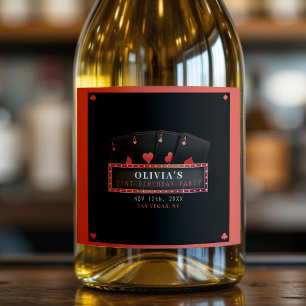 Étiquettes Pour Bouteilles De Vin Mousseux Poker Aces Rouge et Noir 21e fête d'anniversaire