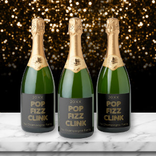 Étiquettes Pour Bouteilles De Vin Mousseux Pop Fizz Clink Typographie moderne Réveillon du No