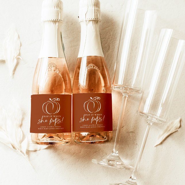 Étiquettes Pour Bouteilles De Vin Mousseux Pop it quand elle pop Citrouille Baby shower en te (Créateur téléchargé)