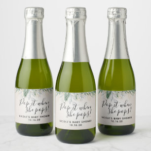 Étiquettes Pour Bouteilles De Vin Mousseux Pop it When She Pops Green Baby shower Favoriser C