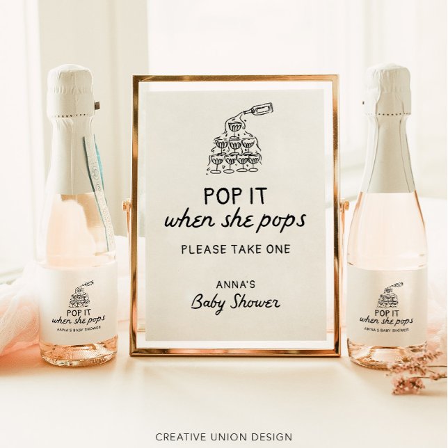 Étiquettes Pour Bouteilles De Vin Mousseux Pop It When She Pops Hand Drawn Baby shower Favori (Créateur téléchargé)