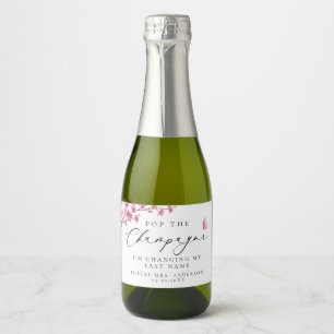 Étiquettes Pour Bouteilles De Vin Mousseux Pop Le Papillon rose Fleur De Cerise De Champagne