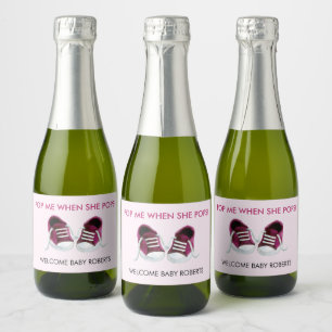 Étiquettes Pour Bouteilles De Vin Mousseux Pop Me When She Pops, Pink Baby Baskets