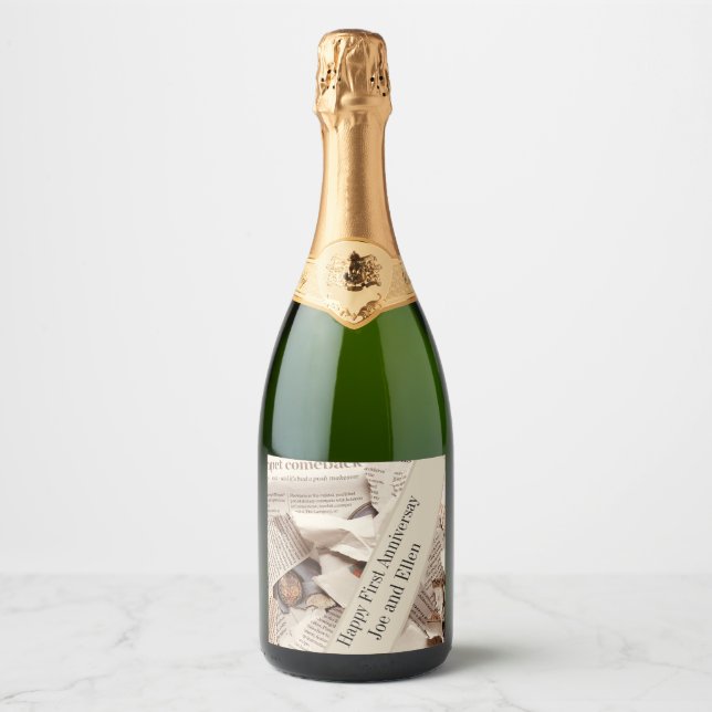 Étiquettes Pour Bouteilles De Vin Mousseux Premier anniversaire de Mariage (Devant)
