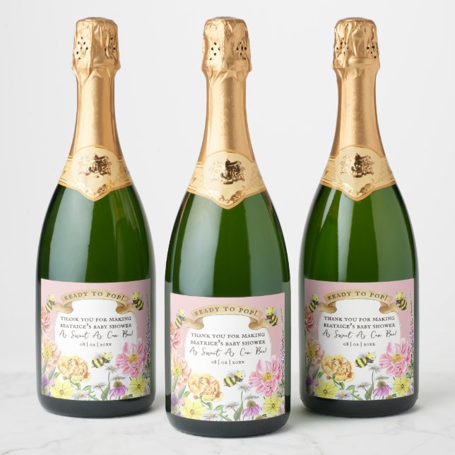 Étiquettes Pour Bouteilles De Vin Mousseux Prêt pour la pop abeille et le Baby shower Fleur s (Bouteilles)