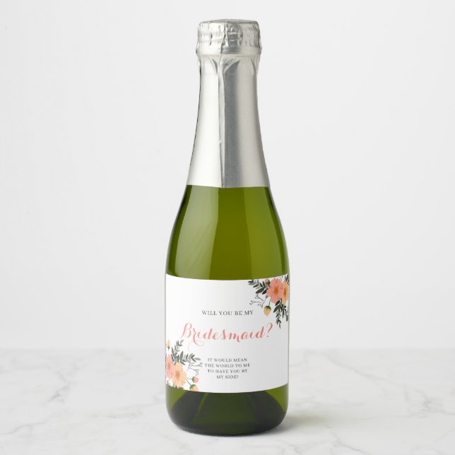 Étiquettes Pour Bouteilles De Vin Mousseux Proposition Rustique Floral Bridesmaid Don (Devant)