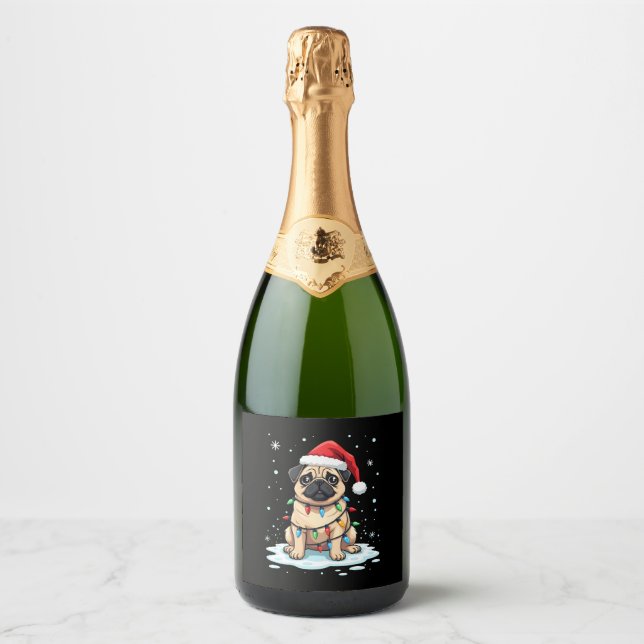 Étiquettes Pour Bouteilles De Vin Mousseux Pug Dog Christmas Men Women (2) (Devant)