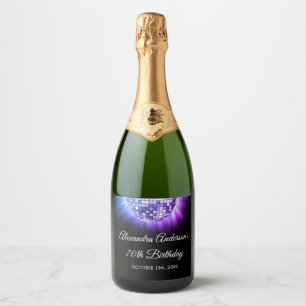 Étiquettes Pour Bouteilles De Vin Mousseux Purple 70th Birthday Party 70's Disco Ball