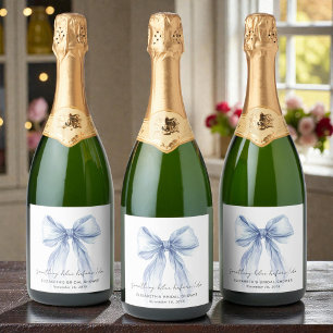 Étiquettes Pour Bouteilles De Vin Mousseux Quelque Chose d'un Ruban Bleu Aquarelle Enterremen