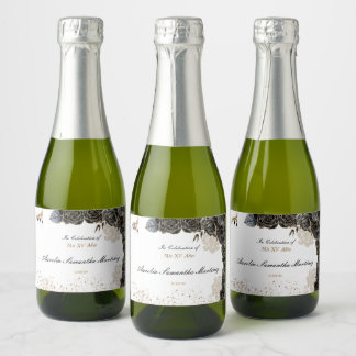 Étiquettes Pour Bouteilles De Vin Mousseux Quinceañera Mini vin mousseux Noir et or