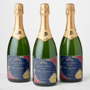 Étiquettes Pour Bouteilles De Vin Mousseux Quinceañera Rouge Floral Enchantée Marine Rose Ble