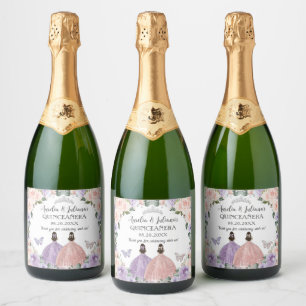 Étiquettes Pour Bouteilles De Vin Mousseux Quinceañera XV Sweet 16 Lilac Blush Floral Twins