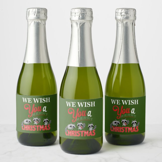 Étiquettes Pour Bouteilles De Vin Mousseux Raccoon Joyeux Noël (Bouteilles)